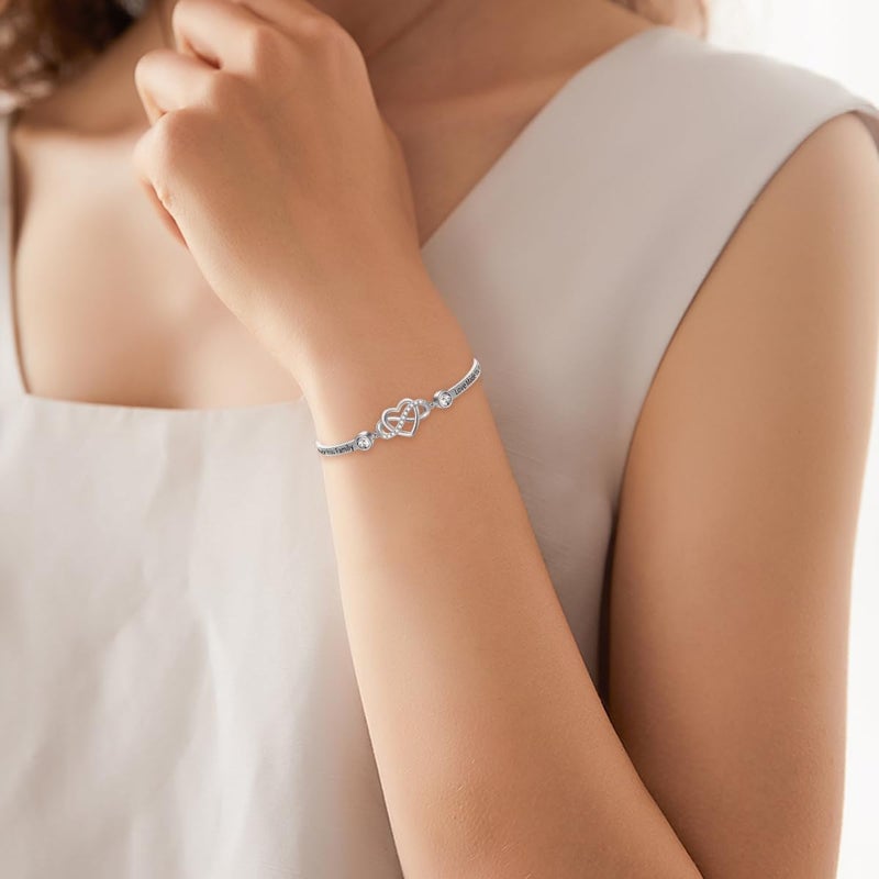 AOBOCO 925 Sterling Silver Adjustable Infinity Heart Bangle Bracelet for Sister Best Friend Daughter Mom Grandma Granddaughter Daughter in Law Godmother Goddaughter Stepmom Stepdaughter - Image 3
